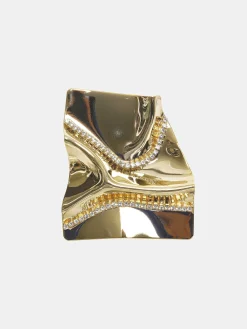 Clothing-Source Unknown Abstract Crystal Earrings, Gold