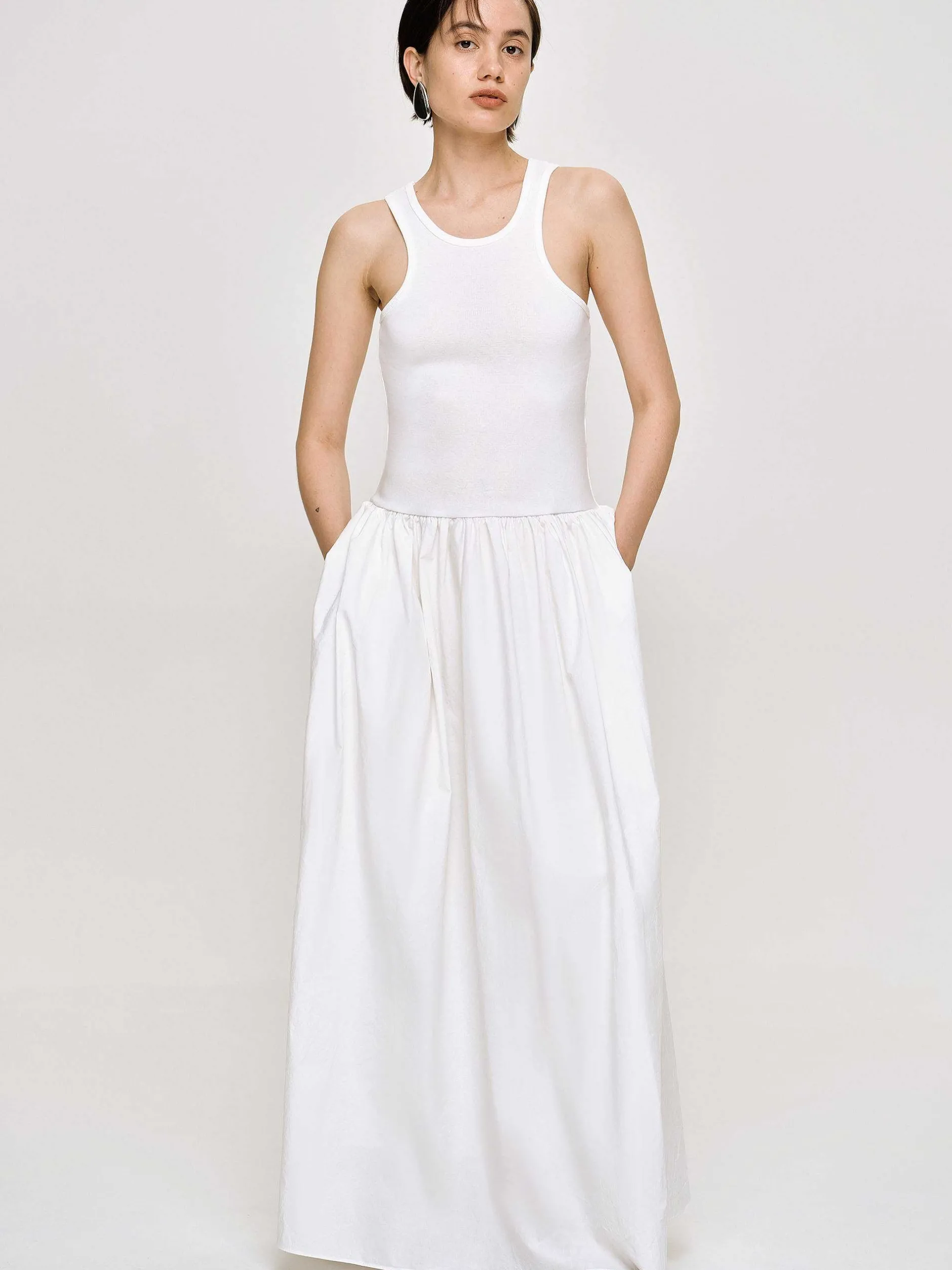 Clothing-Source Unknown Amal Drop Waist Racer Tank Dress, White