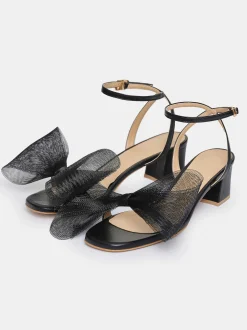 Shoes & Bags-Source Unknown Apogeo Tulle Bow Sandals, Black
