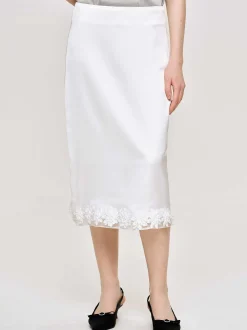 Bottoms-Source Unknown Applique Satin Skirt, White