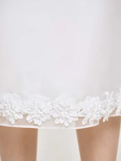 Bottoms-Source Unknown Applique Satin Skirt, White