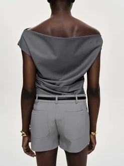 Tops-Source Unknown Asymmetric Draped Top, Charcoal