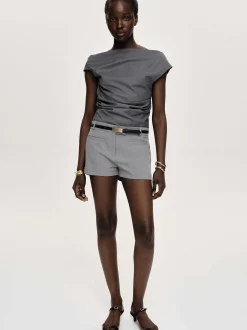 Clothing-Source Unknown Asymmetric Draped Top, Charcoal
