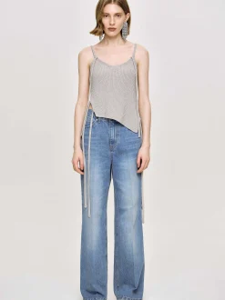 Clothing-Source Unknown Asymmetric Knit Tank Top, Fossil Grey
