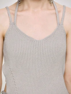 Clothing-Source Unknown Asymmetric Knit Tank Top, Fossil Grey