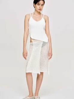 Clothing-Source Unknown Asymmetric Knit Tank Top, White