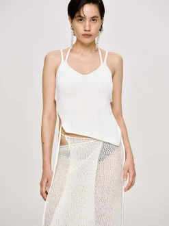 Clothing-Source Unknown Asymmetric Knit Tank Top, White