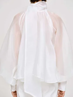 Accessories-Source Unknown Balloon Sheer Blouse, White