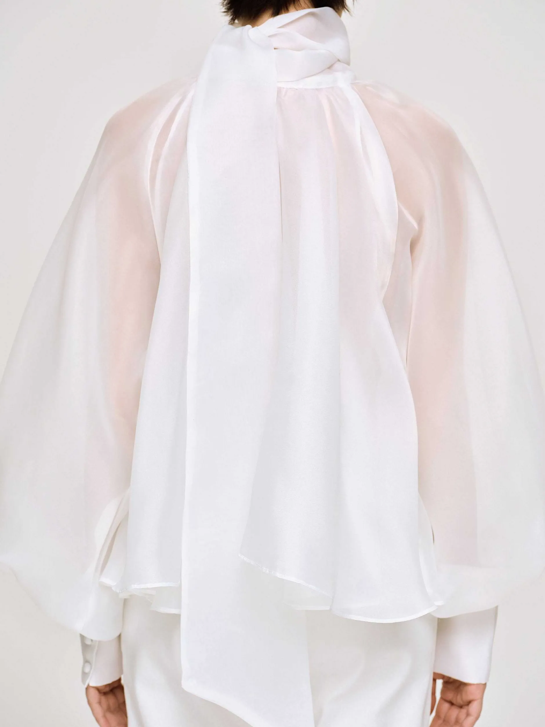 Accessories-Source Unknown Balloon Sheer Blouse, White