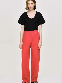 Bottoms-Source Unknown Barrel-Leg Pants, Red