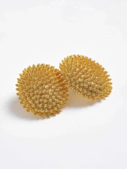 Clothing-Source Unknown Beaded Ball Earrings, Gold