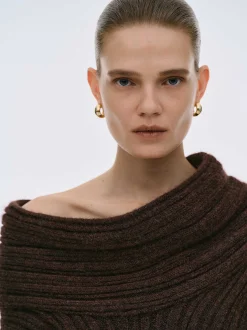 Accessories-Source Unknown Becca Oversized High Roll Knit Pullover, Chocolate