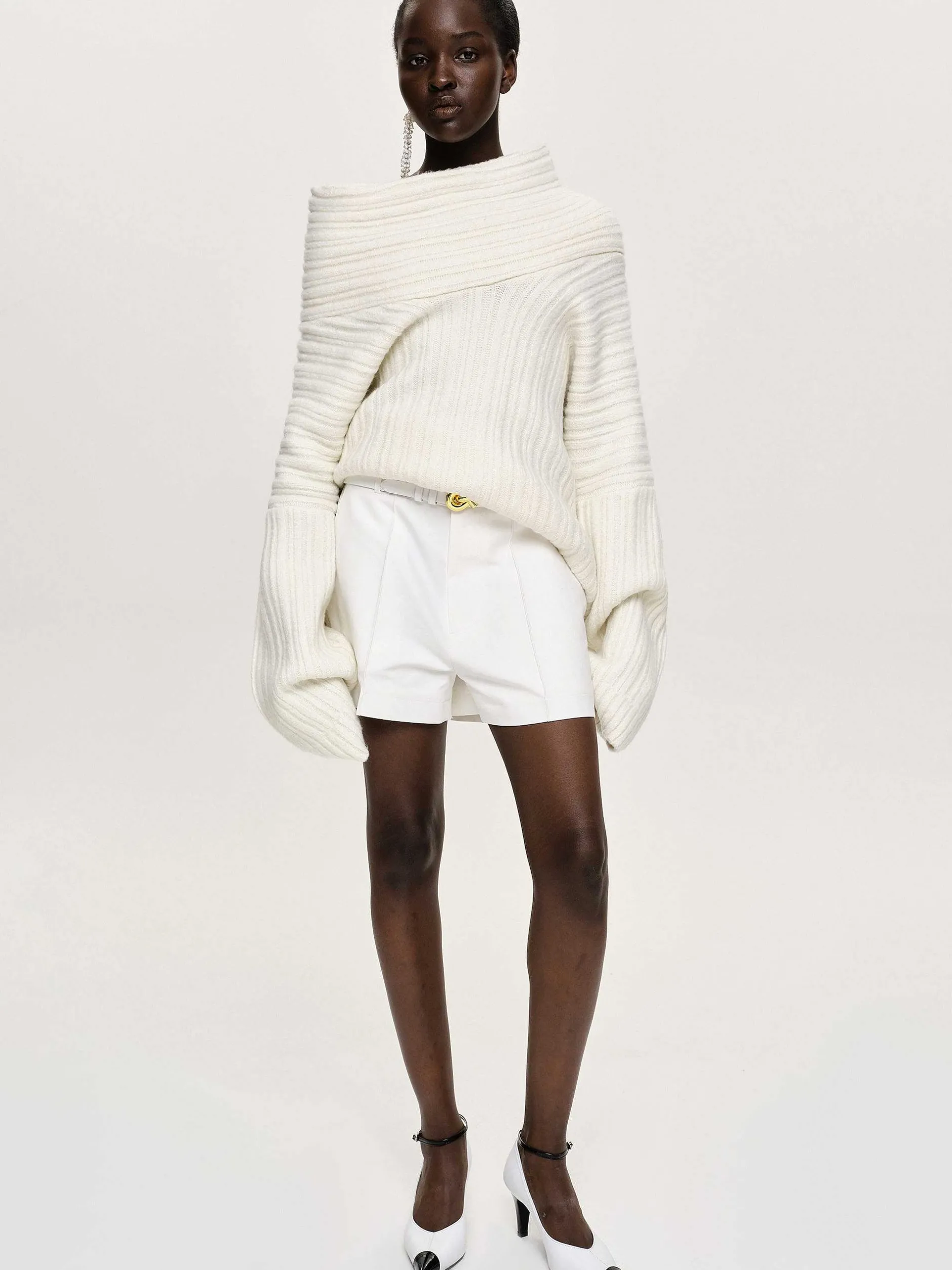 Accessories-Source Unknown Becca Oversized High Roll Knit Pullover, White