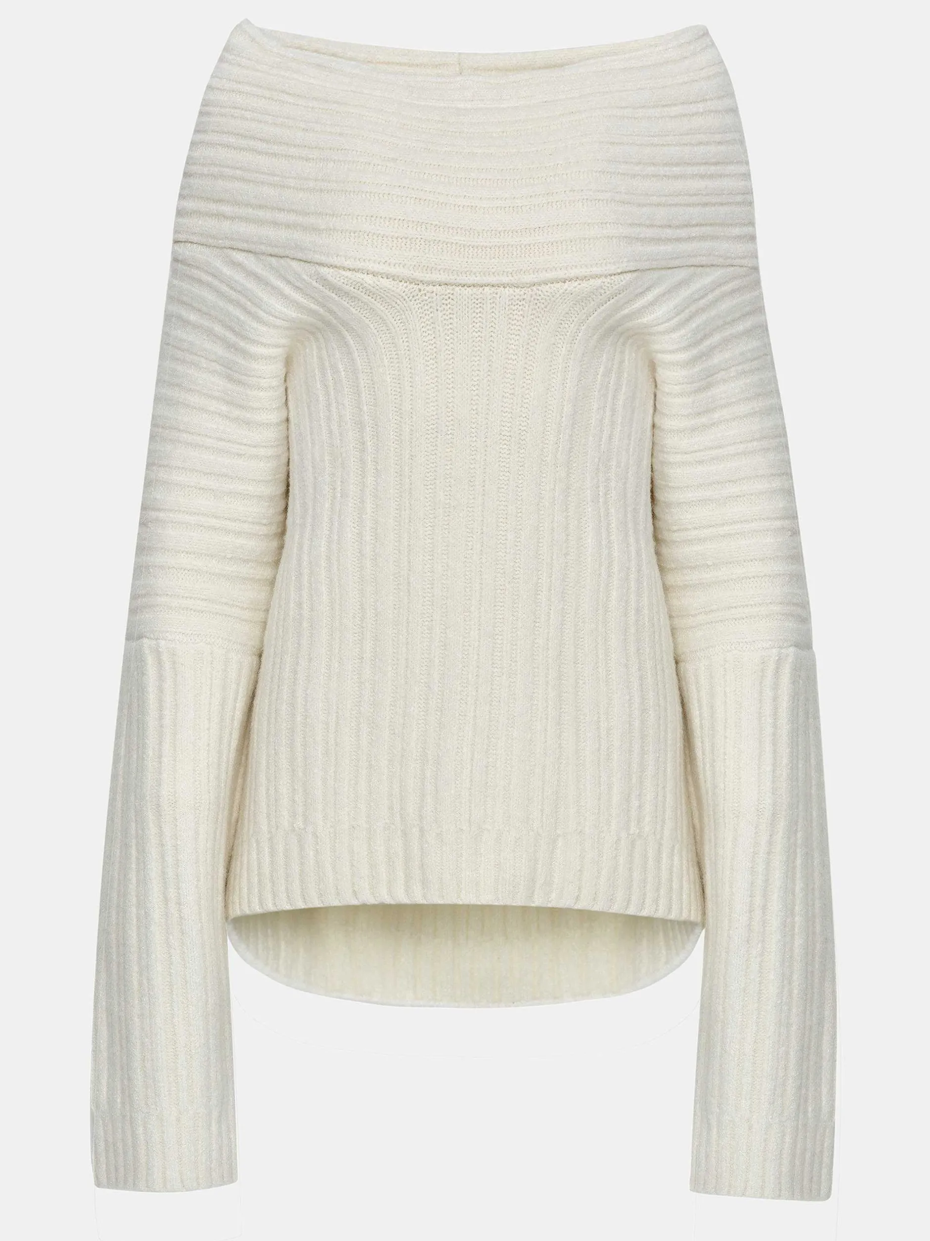 Accessories-Source Unknown Becca Oversized High Roll Knit Pullover, White