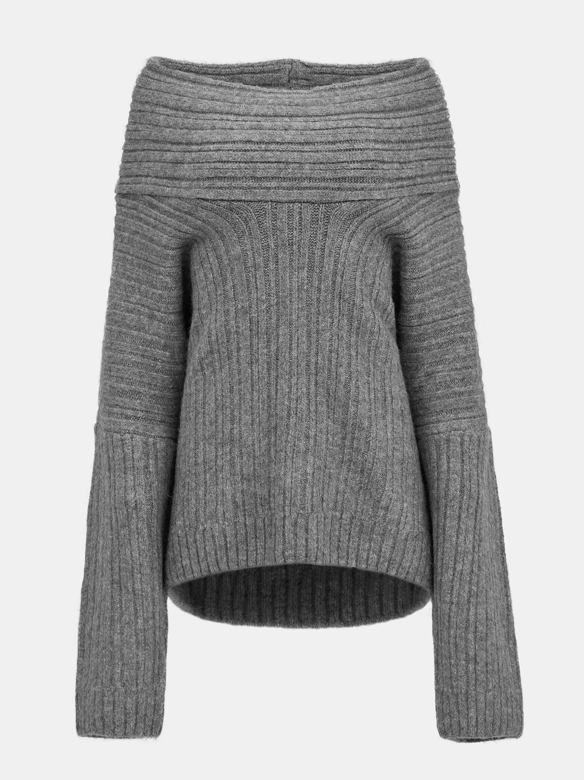 Accessories-Source Unknown Becca Oversized High Roll Knit Pullover, Storm Grey