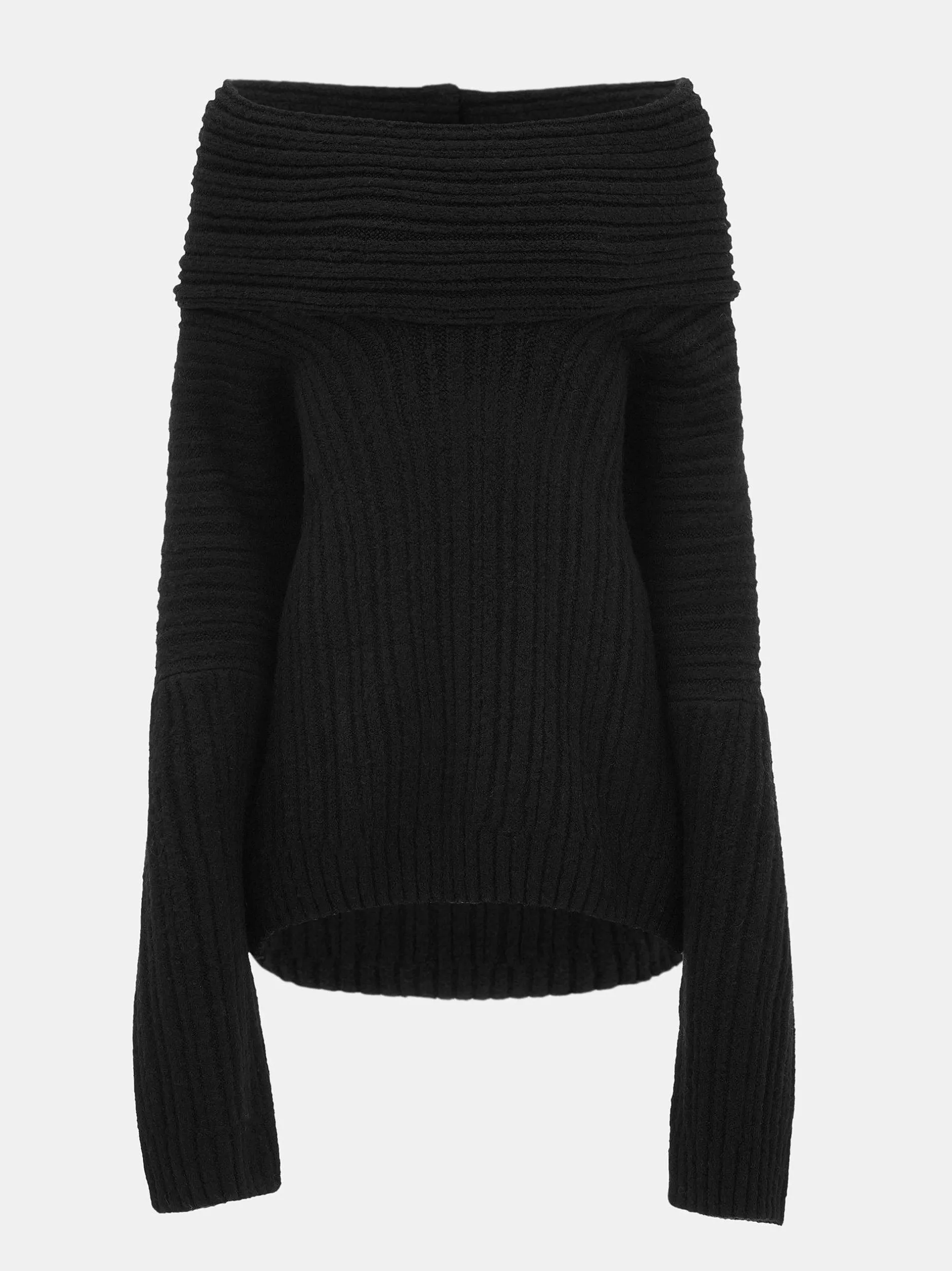 Accessories-Source Unknown Becca Oversized High Roll Knit Pullover, Black