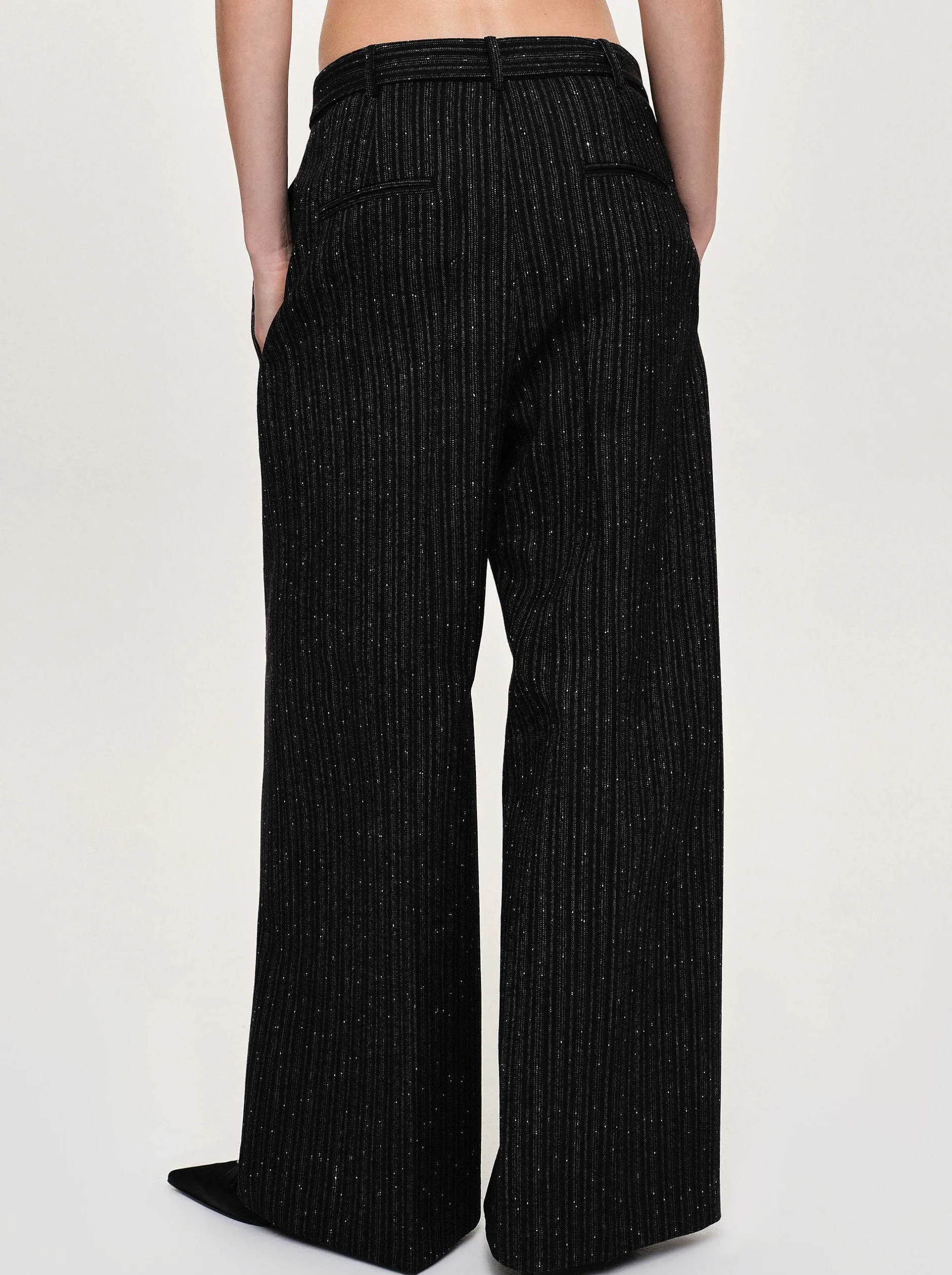 Clothing-Source Unknown Belted Suit Trousers, Black Stripe