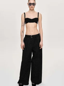 Bottoms-Source Unknown Belted Suit Trousers, Black Stripe