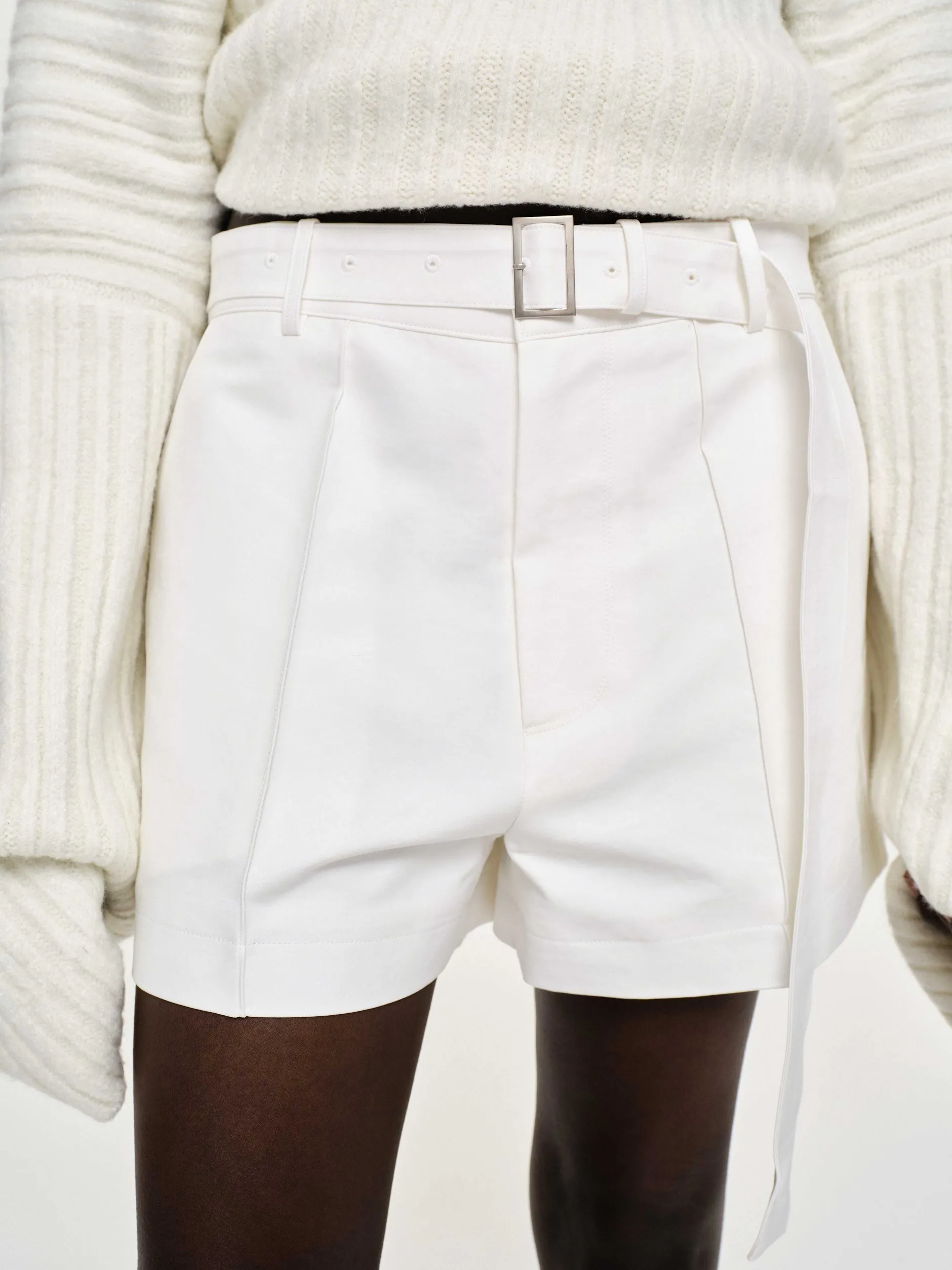 Clothing-Source Unknown Belted Wide Shorts, White