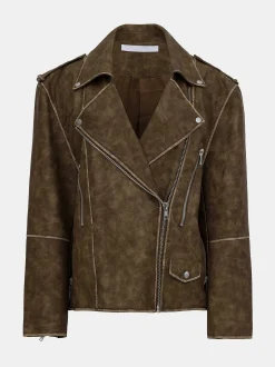 Accessories-Source Unknown Bianca Faux Leather Biker Jacket, Washed Brown
