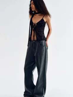Clothing-Source Unknown Boyfriend Pigment Jeans, Sharkskin