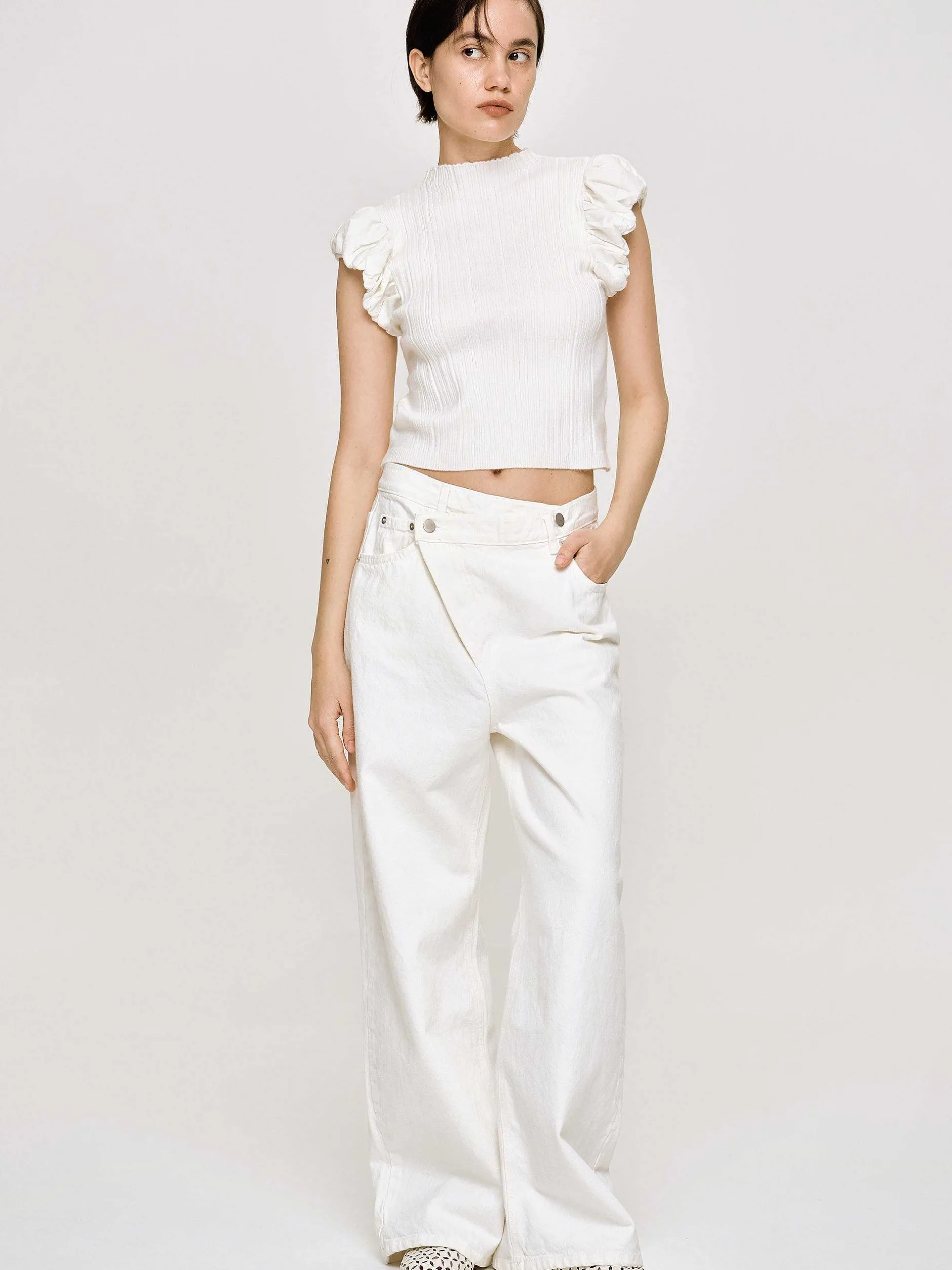 Clothing-Source Unknown Bubble Rib Knit, White