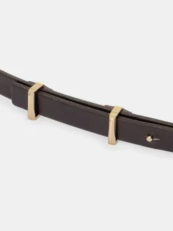 Clothing-Source Unknown Calfskin Leather Skinny Belt, Brown