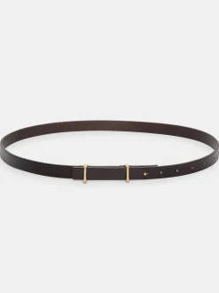 Clothing-Source Unknown Calfskin Leather Skinny Belt, Brown