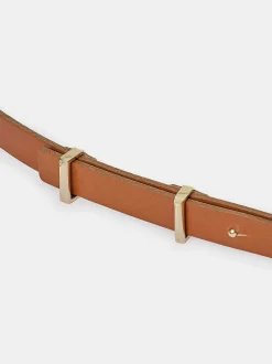 Accessories-Source Unknown Calfskin Leather Skinny Belt, Tan