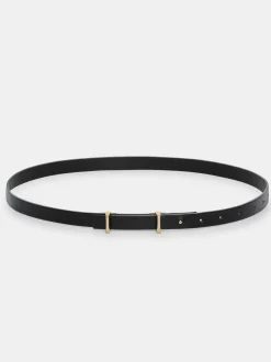 Clothing-Source Unknown Calfskin Leather Skinny Belt, Black