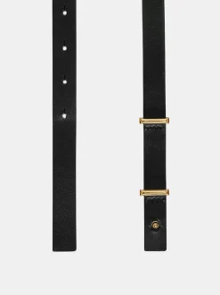 Clothing-Source Unknown Calfskin Leather Skinny Belt, Black