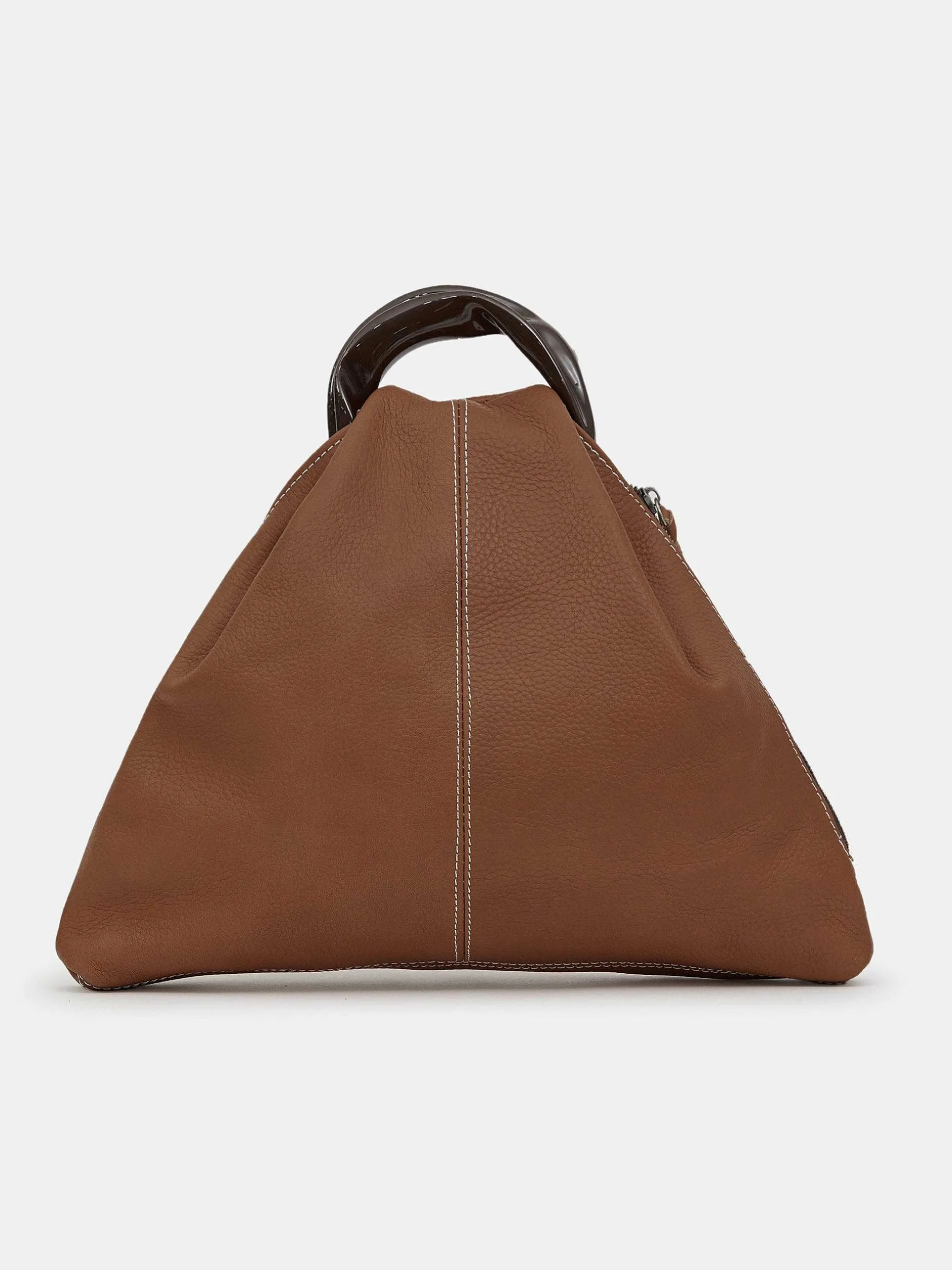 Clothing-Source Unknown Calfskin Triangle Tote, Brunette