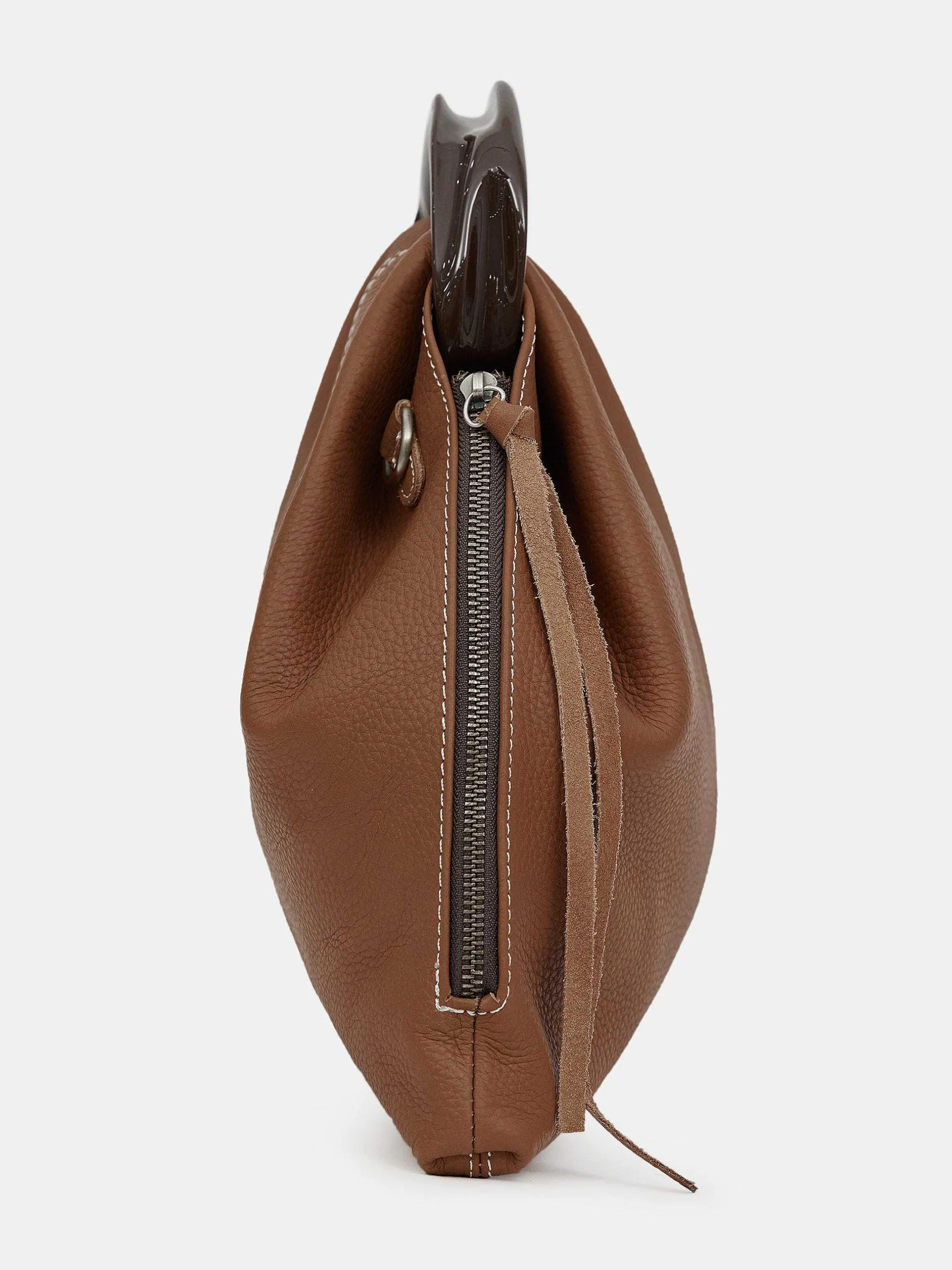 Clothing-Source Unknown Calfskin Triangle Tote, Brunette