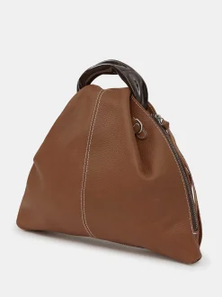 Clothing-Source Unknown Calfskin Triangle Tote, Brunette
