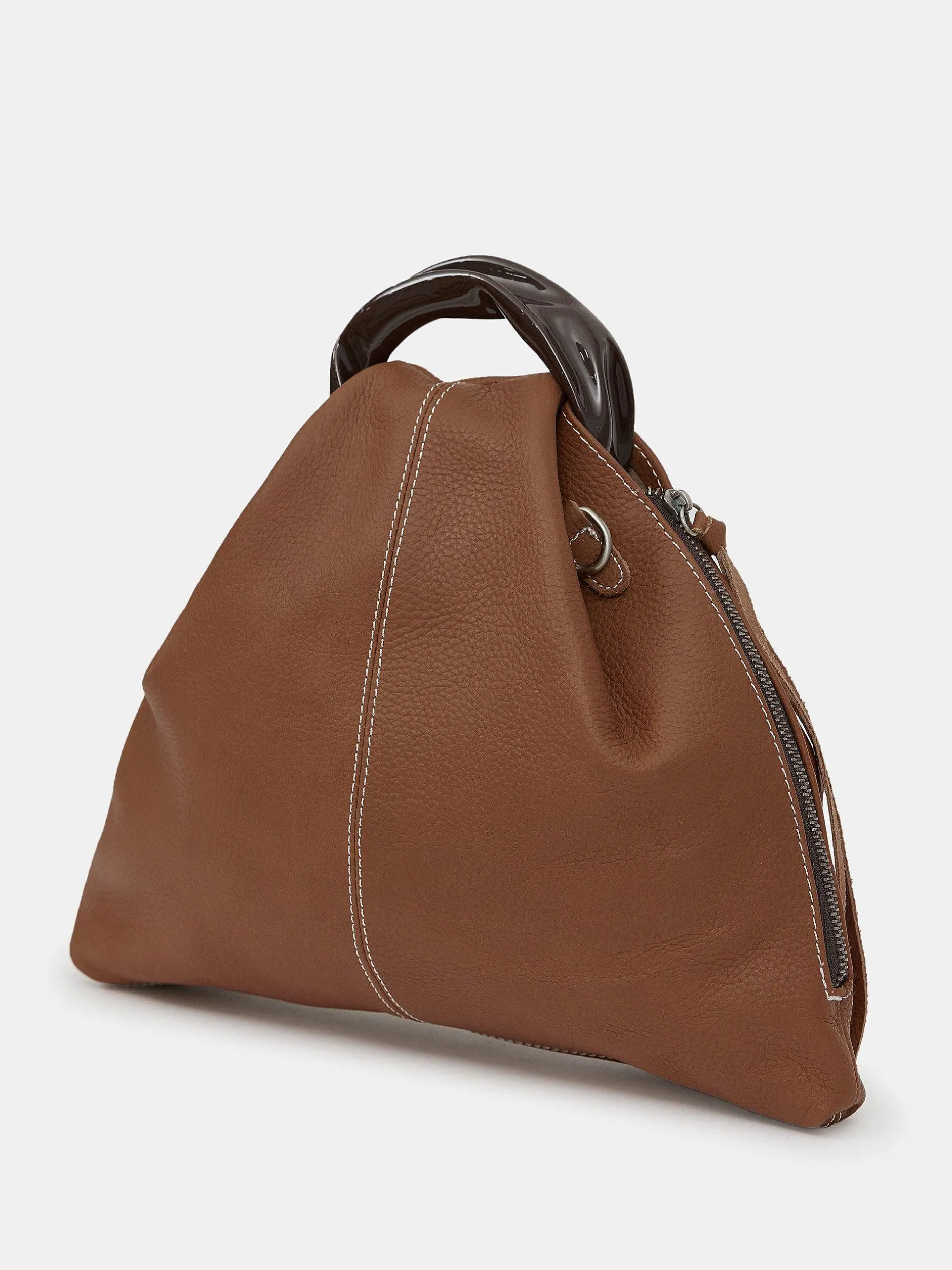 Clothing-Source Unknown Calfskin Triangle Tote, Brunette