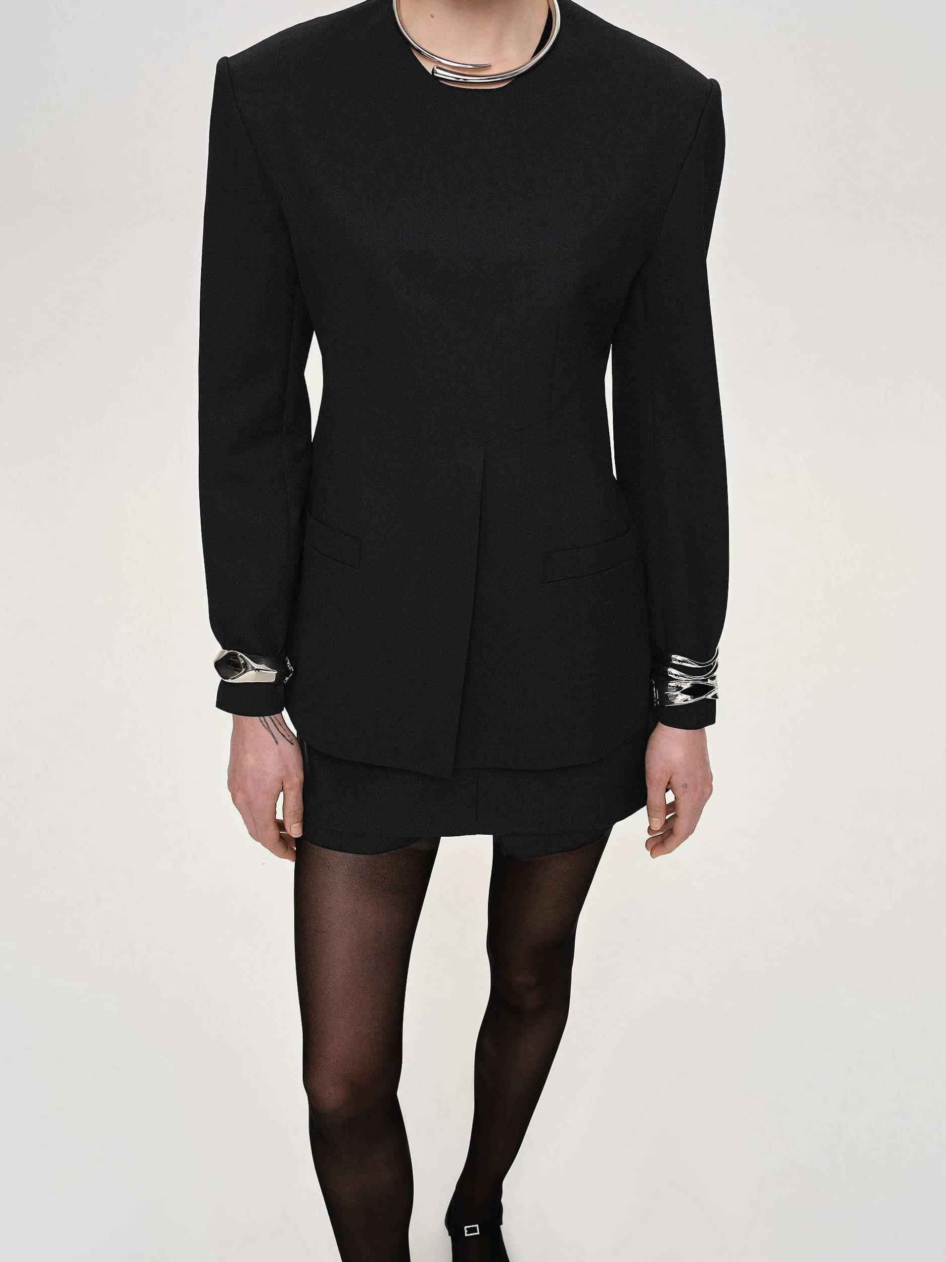 Accessories-Source Unknown Cinched Waist Split Jacket, Black
