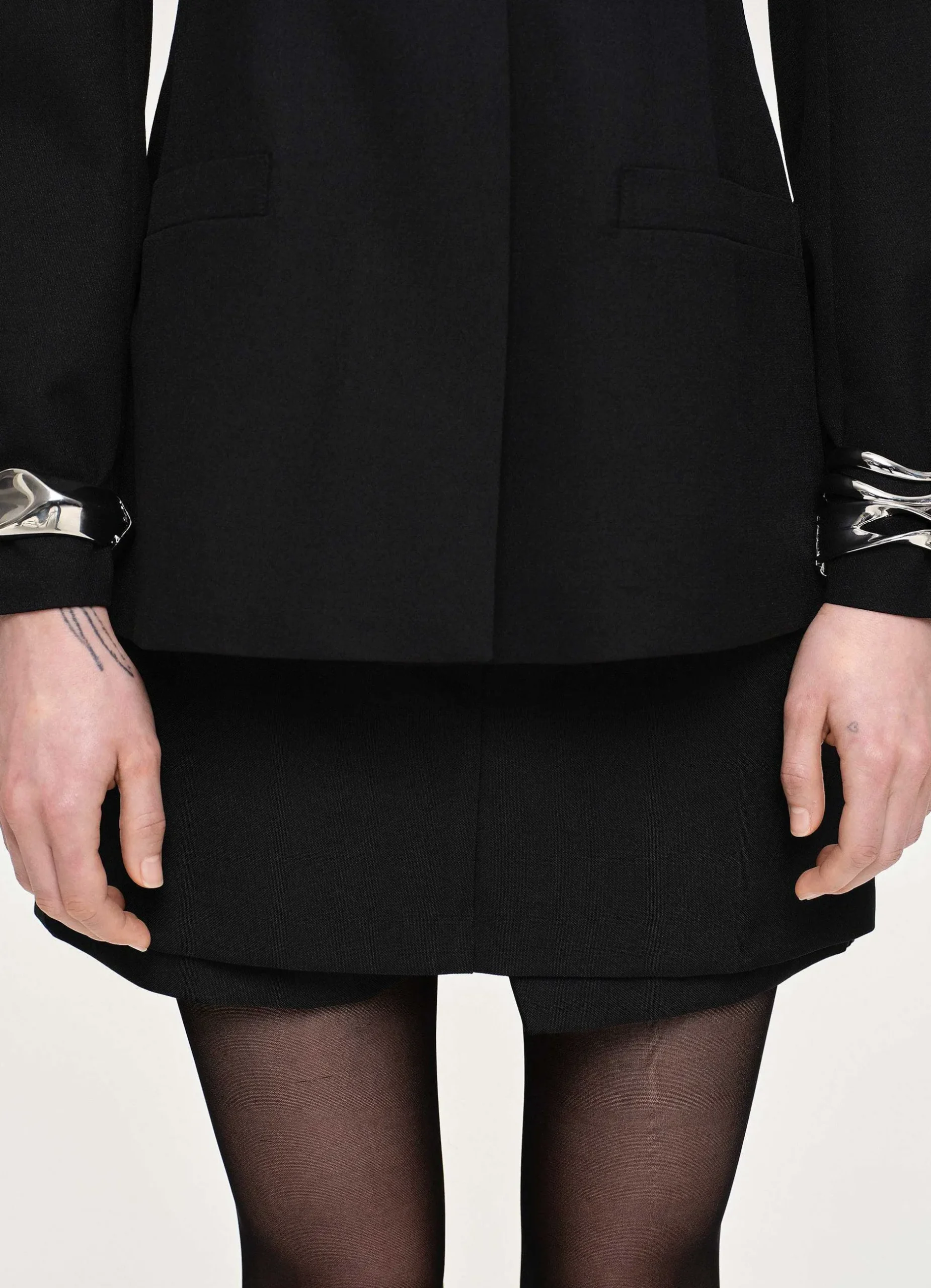 Accessories-Source Unknown Cinched Waist Split Jacket, Black