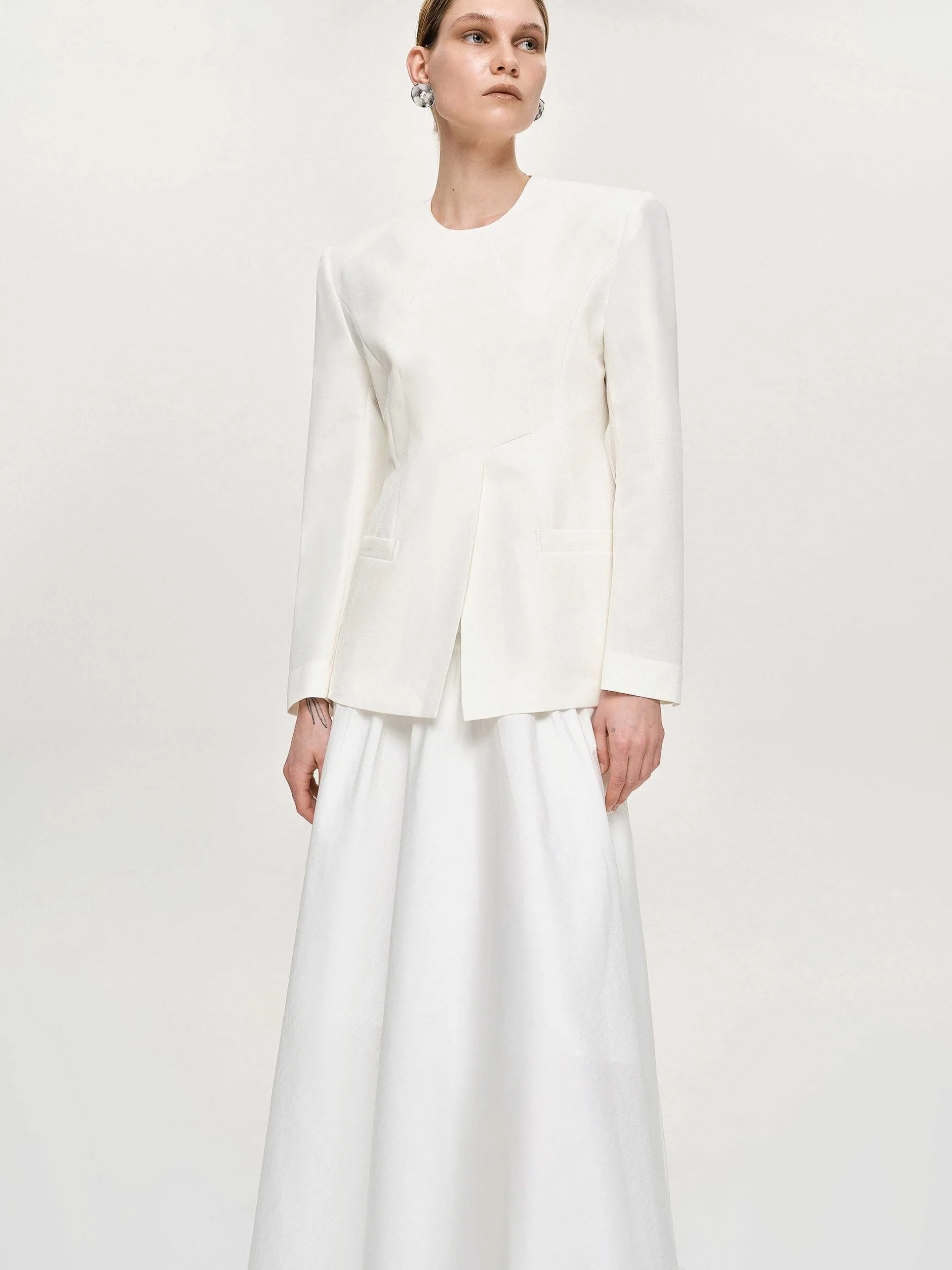 Accessories-Source Unknown Cinched Waist Split Jacket, Ivory