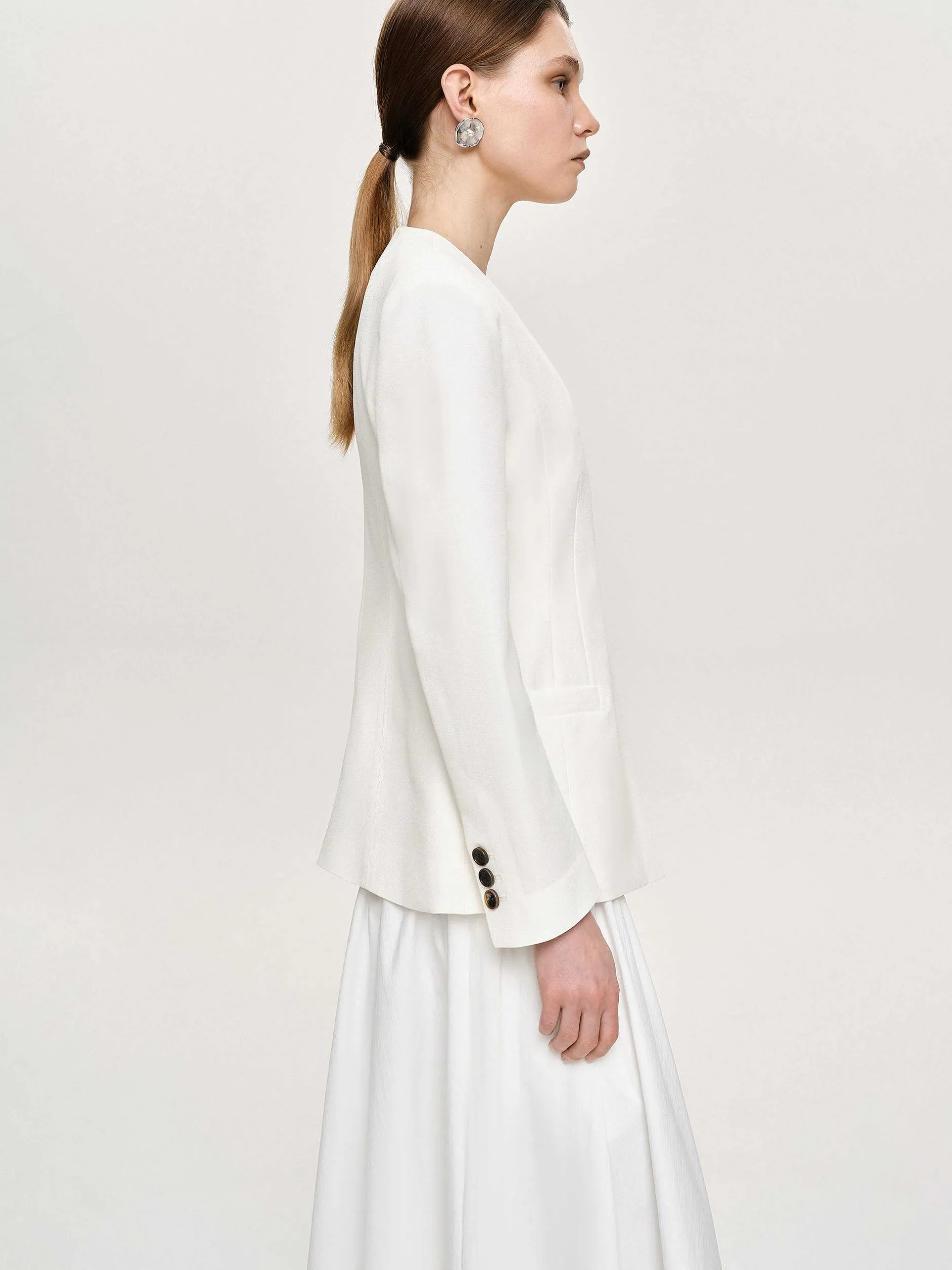 Accessories-Source Unknown Cinched Waist Split Jacket, Ivory