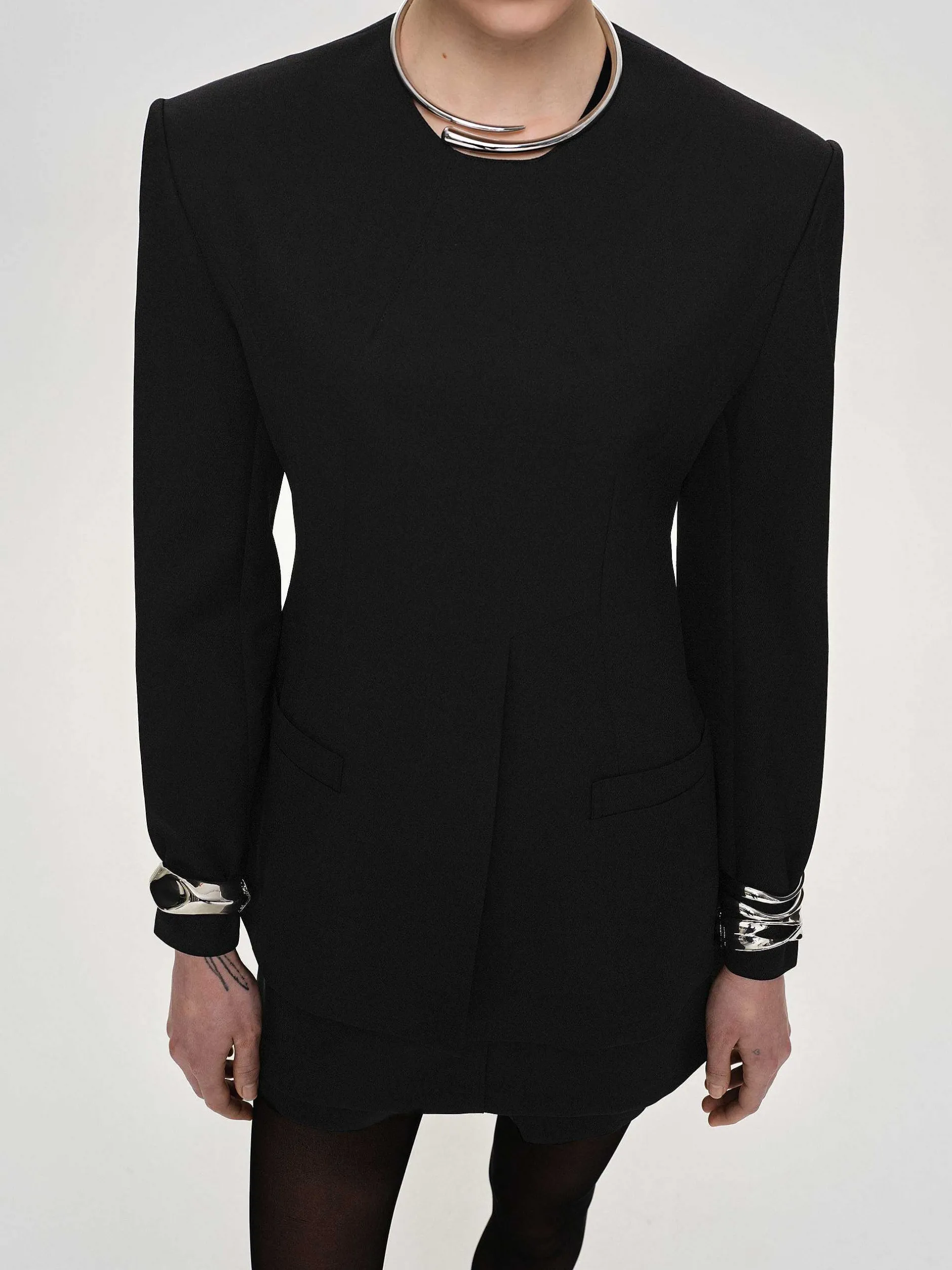 Accessories-Source Unknown Cinched Waist Split Jacket, Black