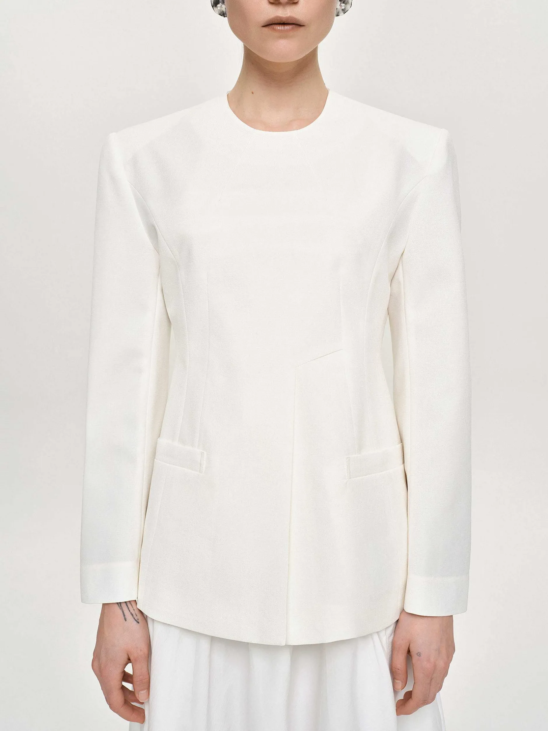 Accessories-Source Unknown Cinched Waist Split Jacket, Ivory