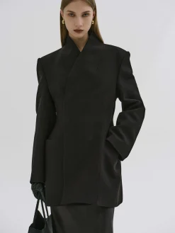Outerwear-Source Unknown Corrin Wrap Blazer, Black