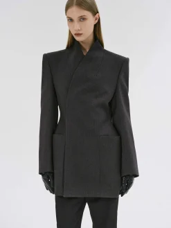 Outerwear-Source Unknown Corrin Wrap Blazer, Charcoal