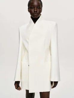 Outerwear-Source Unknown Corrin Wrap Blazer, Cream