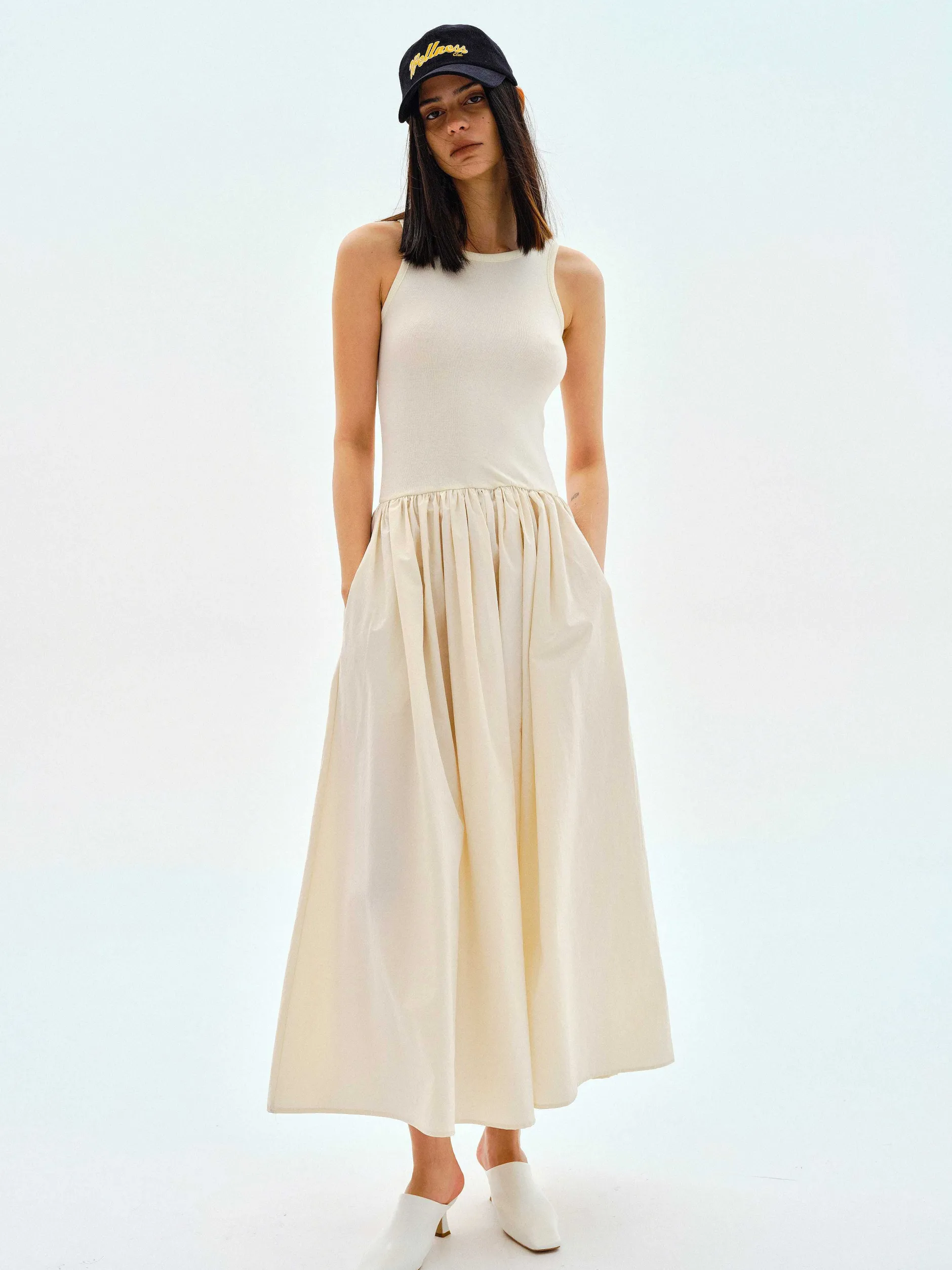 Clothing-Source Unknown Cotton Tank Dress, Tofu
