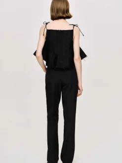 Bottoms-Source Unknown Creased Slim Trousers, Black