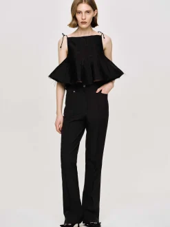 Clothing-Source Unknown Creased Slim Trousers, Black