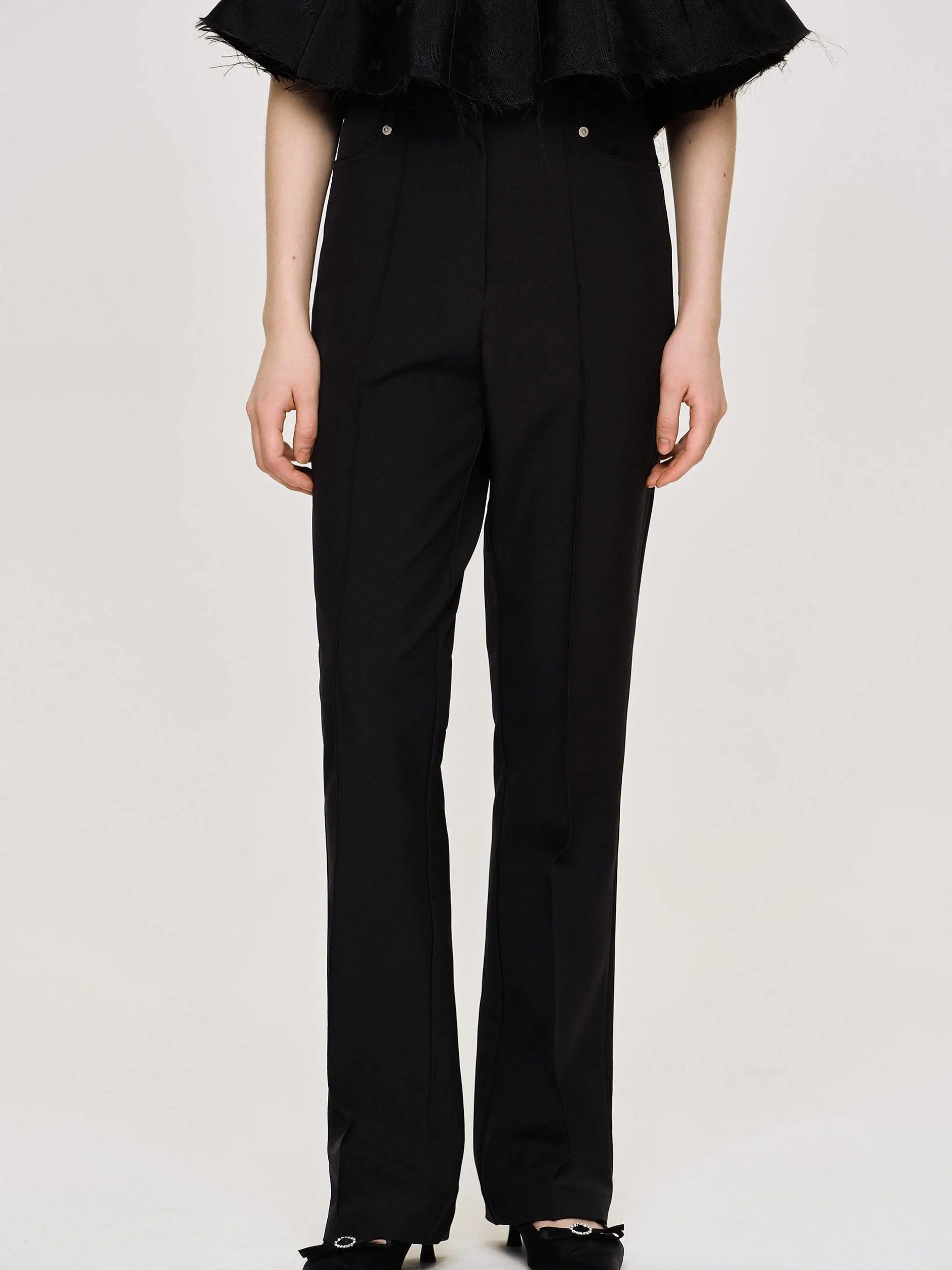 Clothing-Source Unknown Creased Slim Trousers, Black