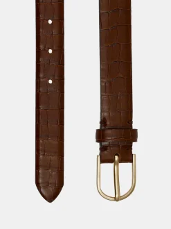 Accessories-Source Unknown Croc-Effect Belt, Brown
