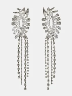 Accessories-Source Unknown Crystal Drop Earrings, Silver